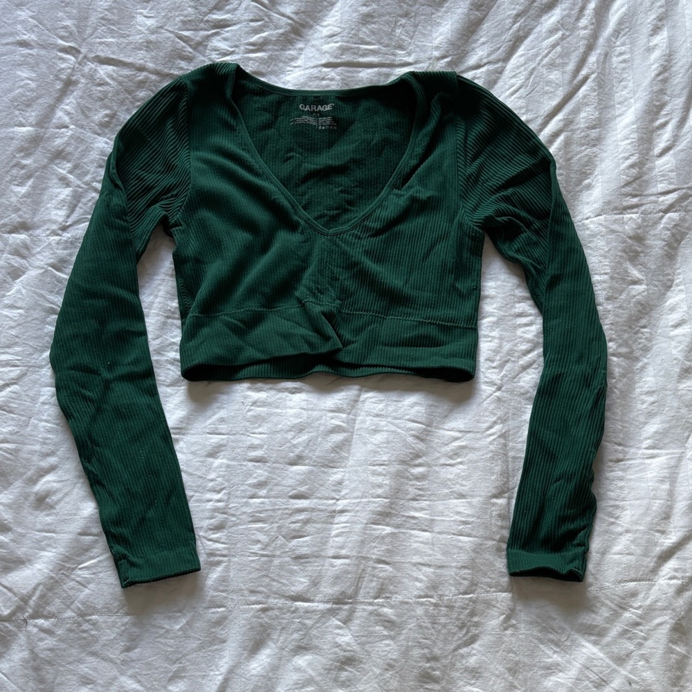 Glamour Forest Green Ribbed Crop Top
